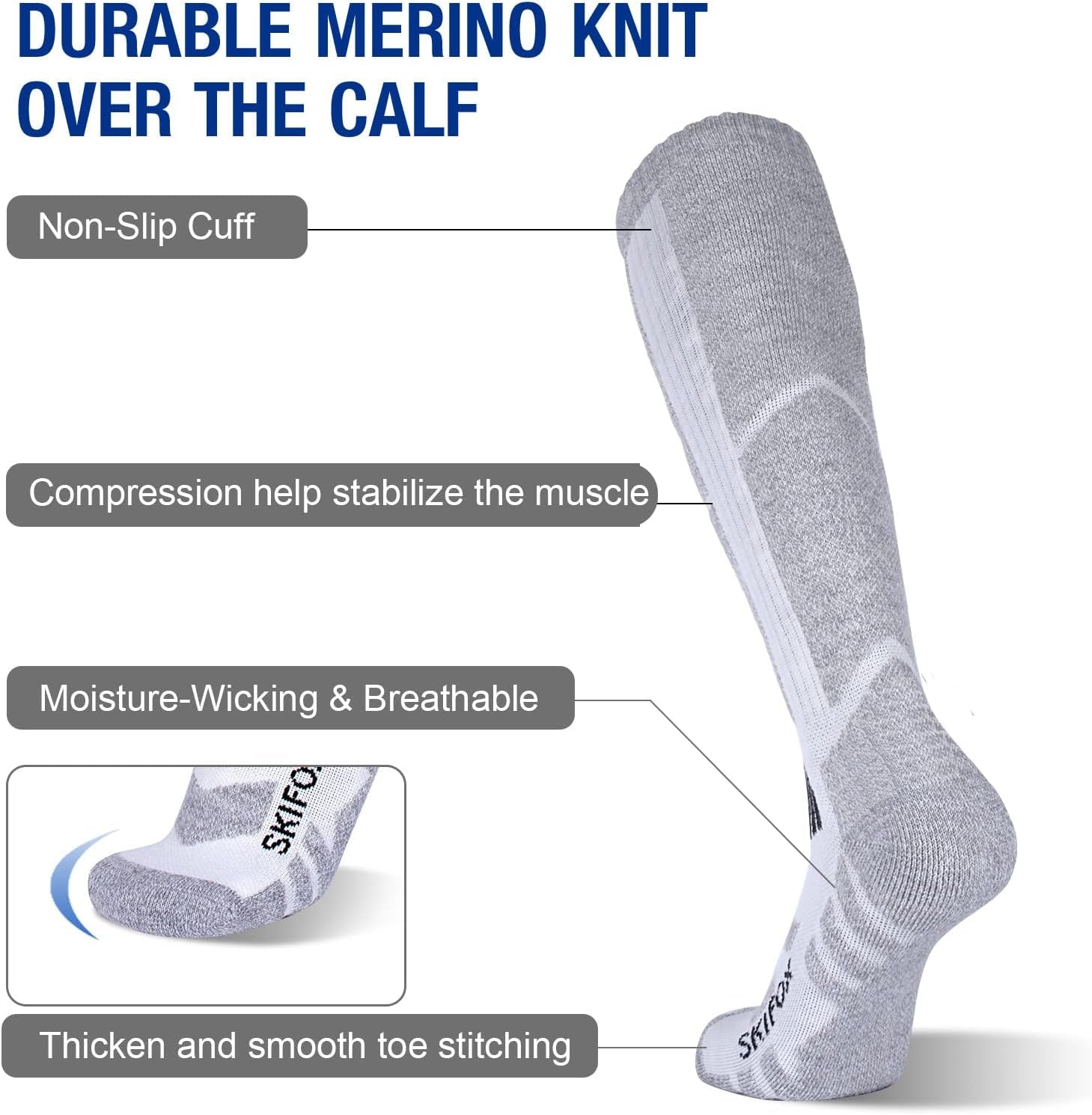 2 Packs Merino Wool Ski Socks,Women Men Snowboarding Socks for Skiing Winter Gift Outdoor Sports Performance Socks