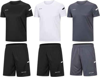 Men'S Workout Clothes Athletic Shorts Shirt Set 3 Pack Basketball Football Training Running Gym Christmas Gifts