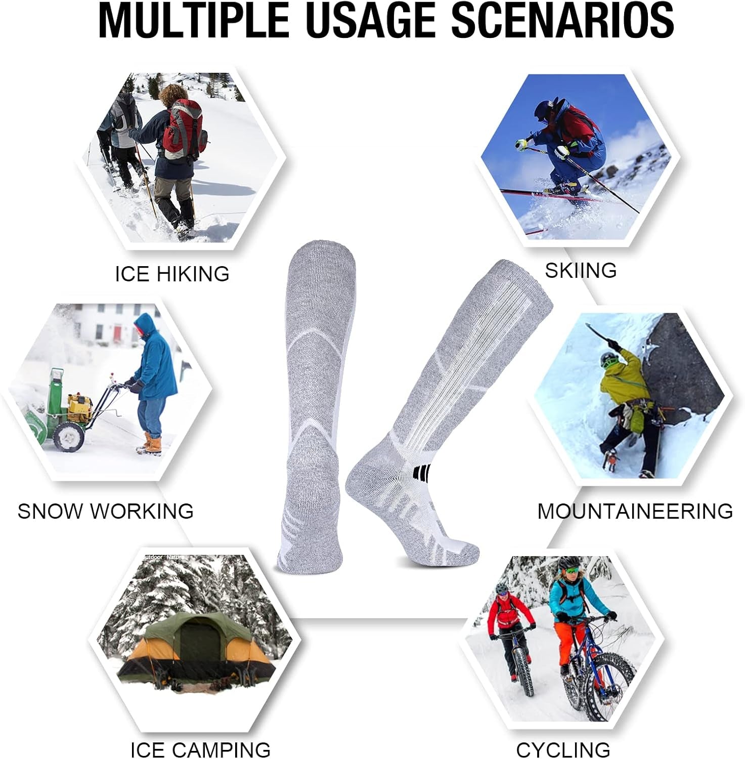 2 Packs Merino Wool Ski Socks,Women Men Snowboarding Socks for Skiing Winter Gift Outdoor Sports Performance Socks