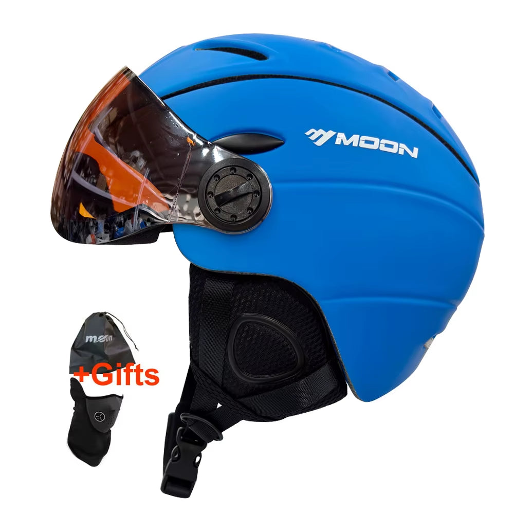 MOON Professional Half-Covered Ski Helmet Integrally-Molded Sports Man Women Snow Skiing Snowboard Helmets with Goggles Visor