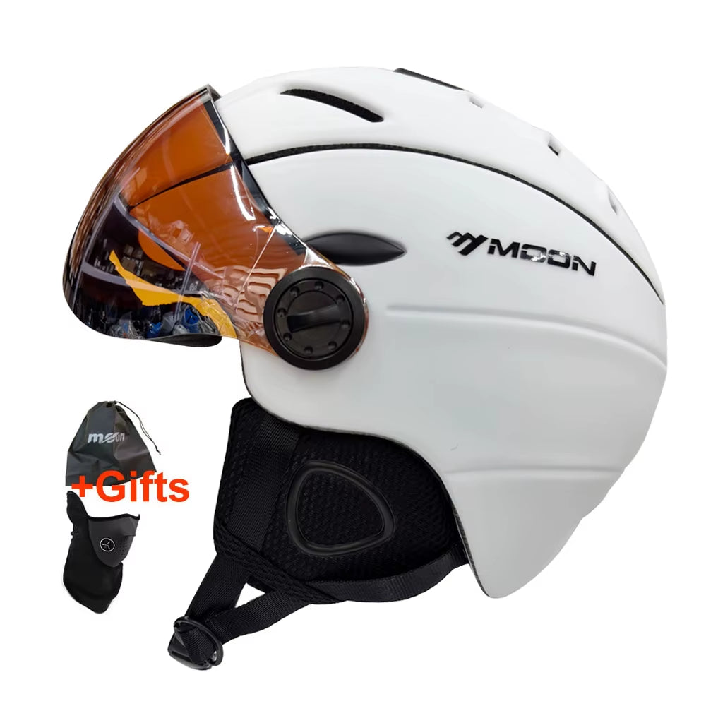 MOON Professional Half-Covered Ski Helmet Integrally-Molded Sports Man Women Snow Skiing Snowboard Helmets with Goggles Visor