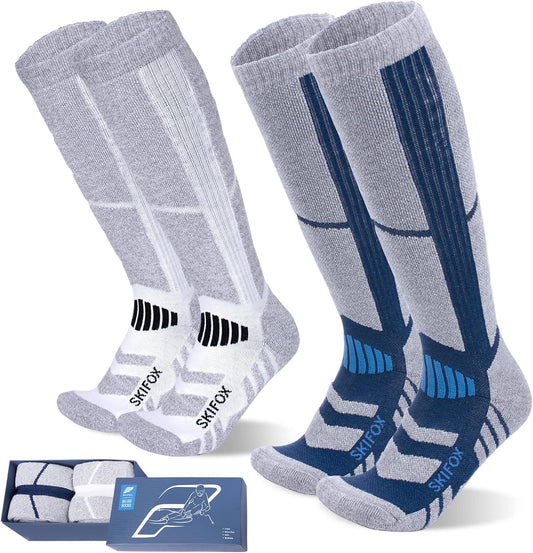 2 Packs Merino Wool Ski Socks,Women Men Snowboarding Socks for Skiing Winter Gift Outdoor Sports Performance Socks