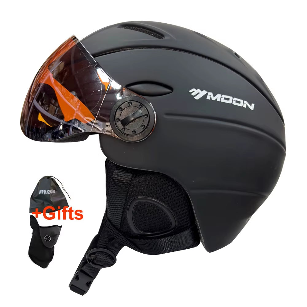 MOON Professional Half-Covered Ski Helmet Integrally-Molded Sports Man Women Snow Skiing Snowboard Helmets with Goggles Visor