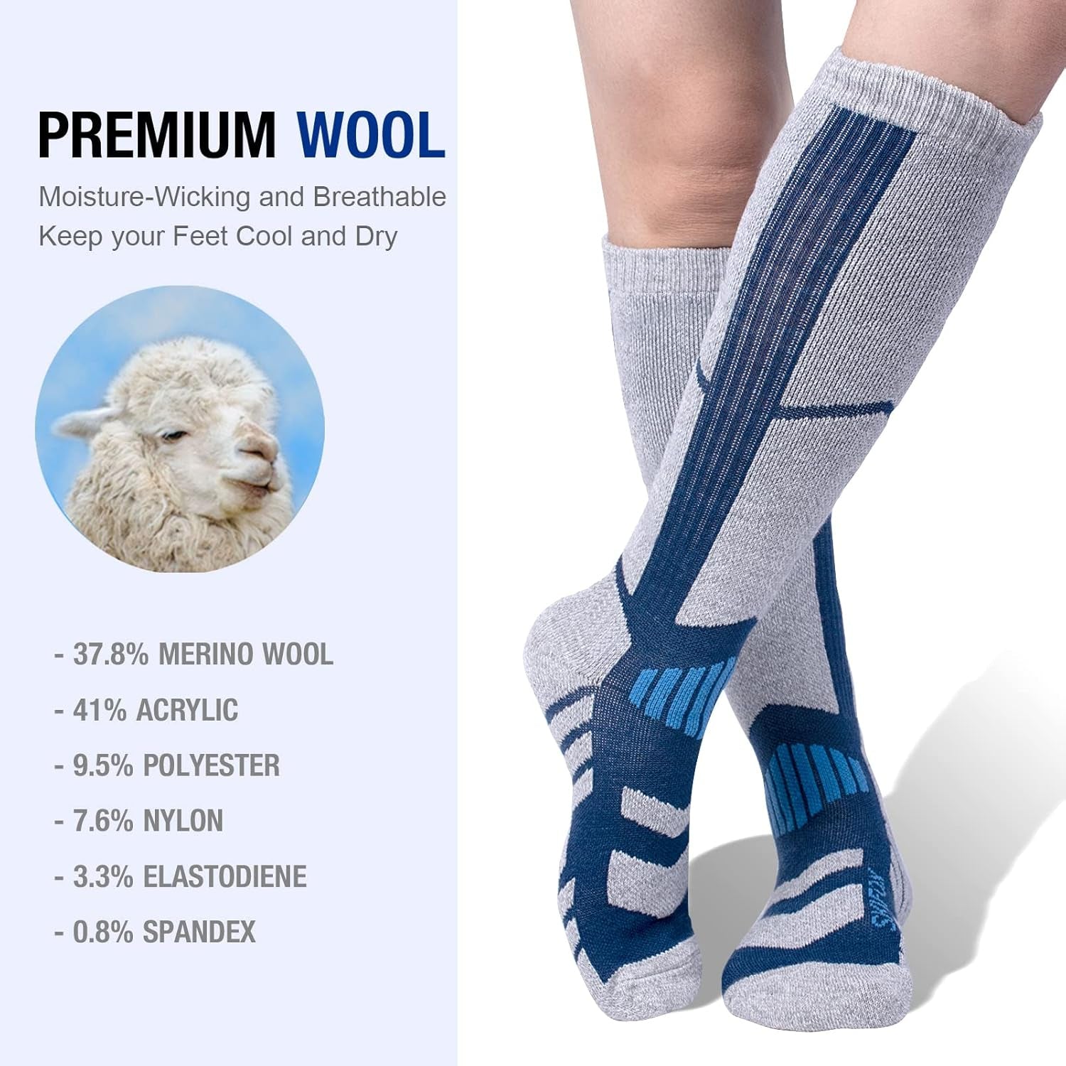 2 Packs Merino Wool Ski Socks,Women Men Snowboarding Socks for Skiing Winter Gift Outdoor Sports Performance Socks
